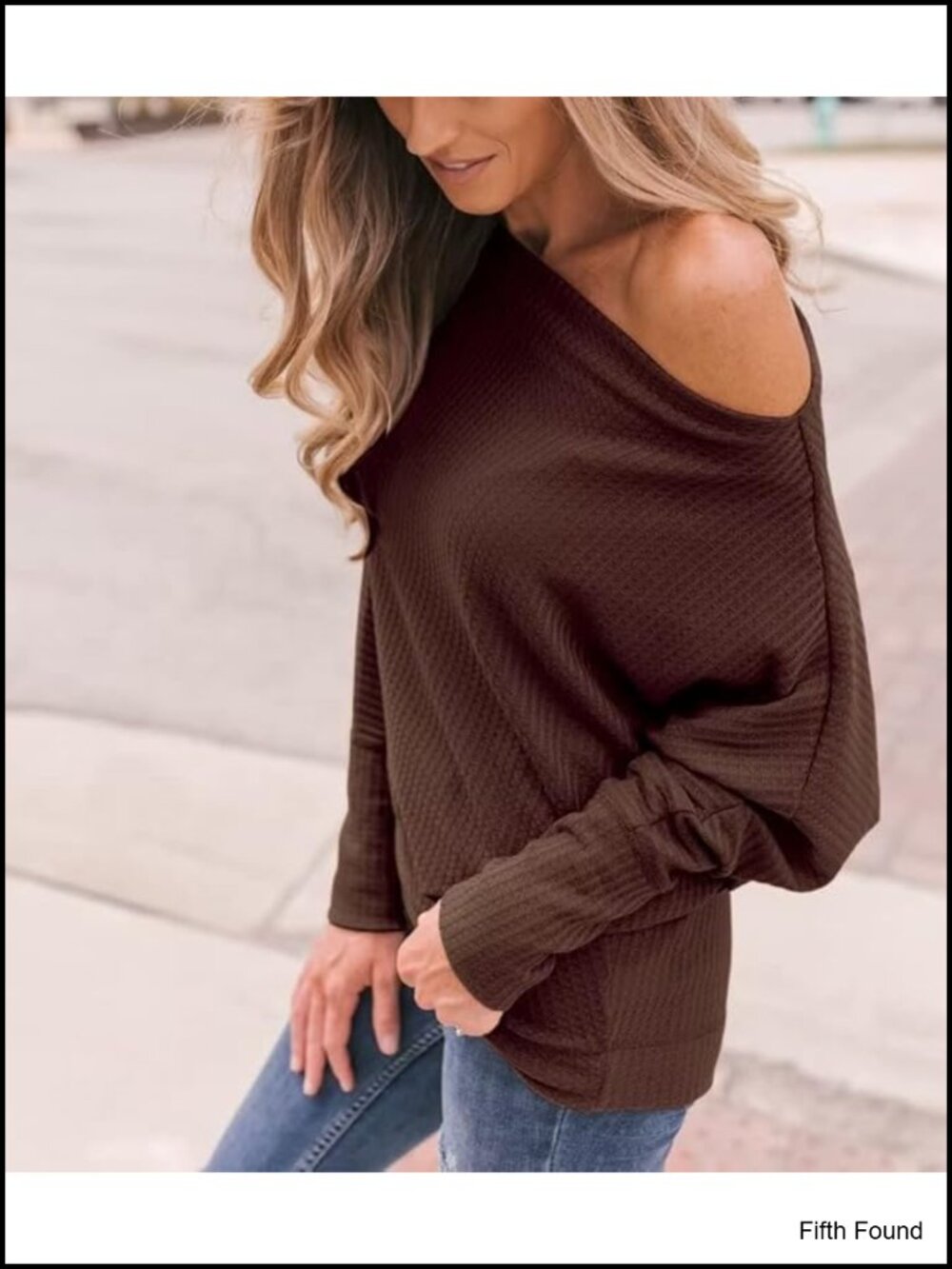 Lacozy Waffle Knit Off Shoulder Oversized Sweatshirt Tunic Top - Picture 2 of 6